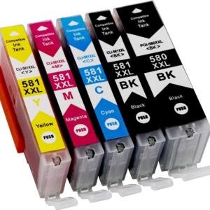 ΣΥΜΒΑΤΟ SET CANON 580XXL/581XXL-Πακέτο *5* τεμαχίων 580xxl black 28ml & cli 581xxl all colors 13ml. Canon Pixma TS6150 , TS651 , TR7550 , TR8550 , TS8150 , TS8151 , TS8152 , TS9150 , TS9155