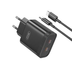 XO L105 Φορτιστης, 35W, 2 Θυρες PD, με Καλωδιο Lightning, Μαυρος (N...