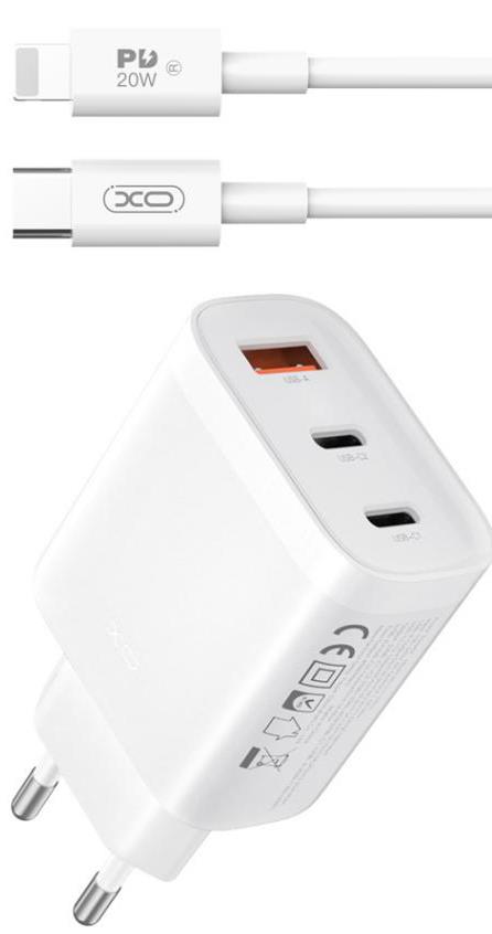 XO L117 Φορτιστης, 2 Θυρες PD45W και 1 Θυρα QC3.0 18W, με Καλωδιο L...