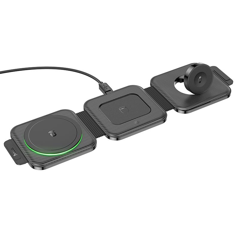 Hoco CQ4 Αναδιπλωμενη Magsafe Βαση Φορτισης , 3 σε 1, 15W, , Μαυρη