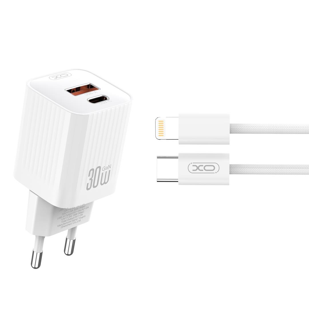 XO L149 Φορτιστης PD30W 1 Θυρα Usb-a, 1 Θυρα Type-c με Καλωδιο Ligh...