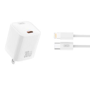 XO L148 Φορτιστης PD30W, 1 Θυρα Type-c με Καλωδιο Lightning, Λευκος