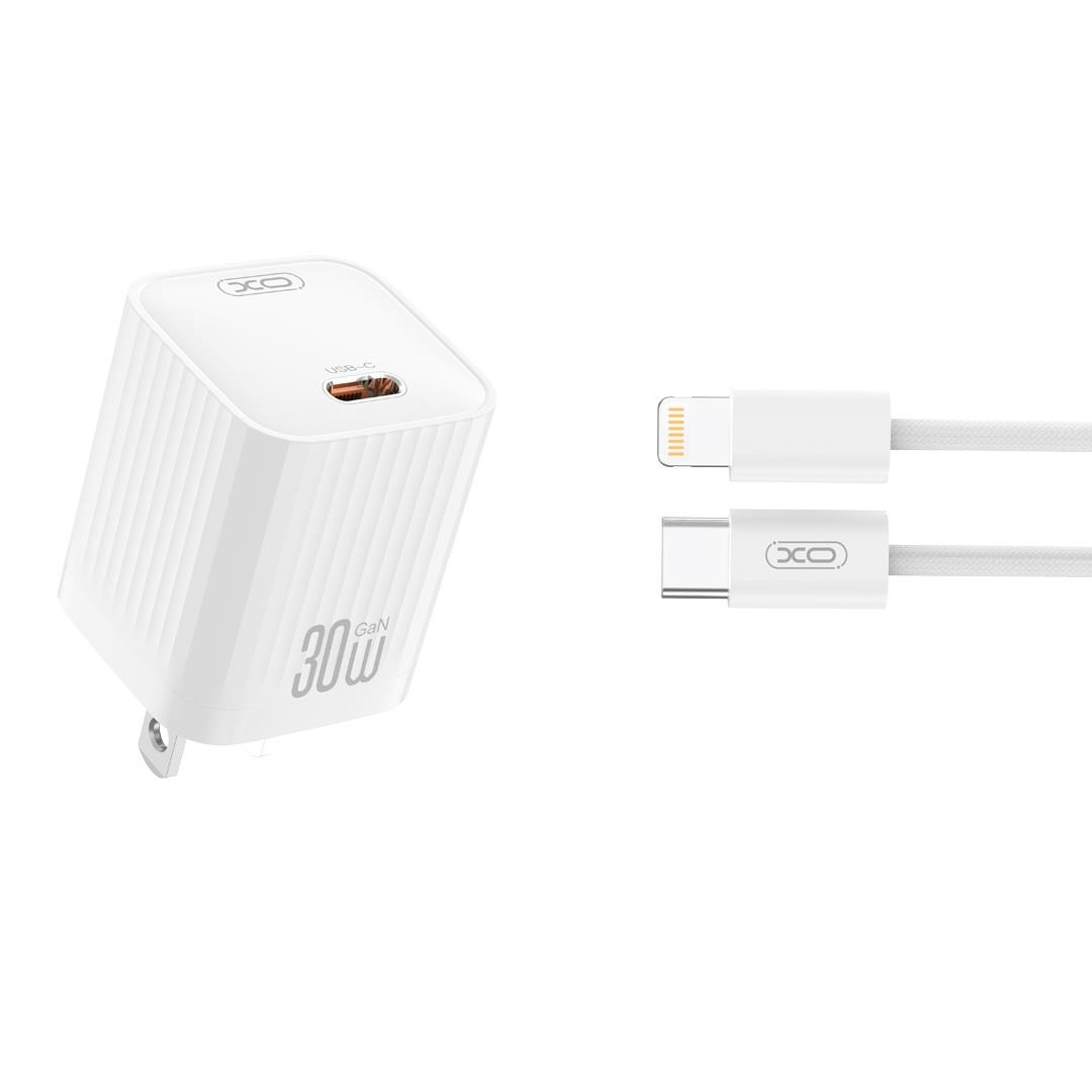 XO L148 Φορτιστης PD30W, 1 Θυρα Type-c με Καλωδιο Lightning, Λευκος