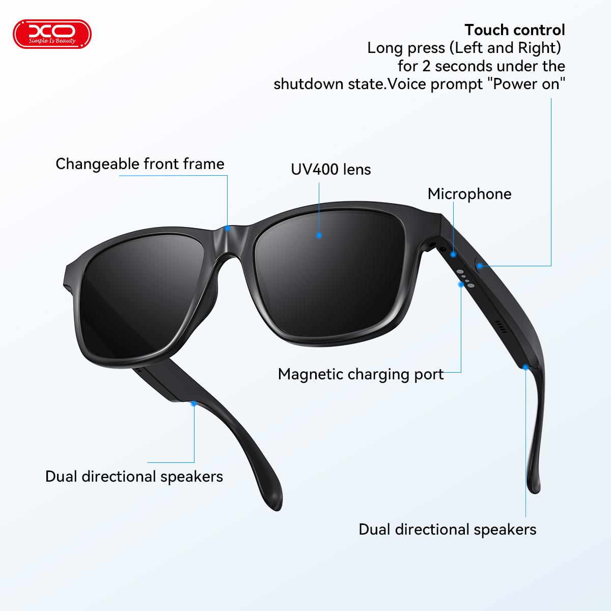 XO E9 Smart Audio Glasses UV Protection Sunglasses, Μαυρο - Image 2