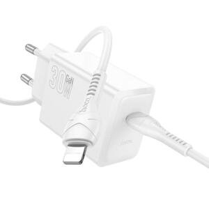 Hoco N70 Nuevo Φορτιστης PD30W, 1 Θυρα, Lightning, Λευκο