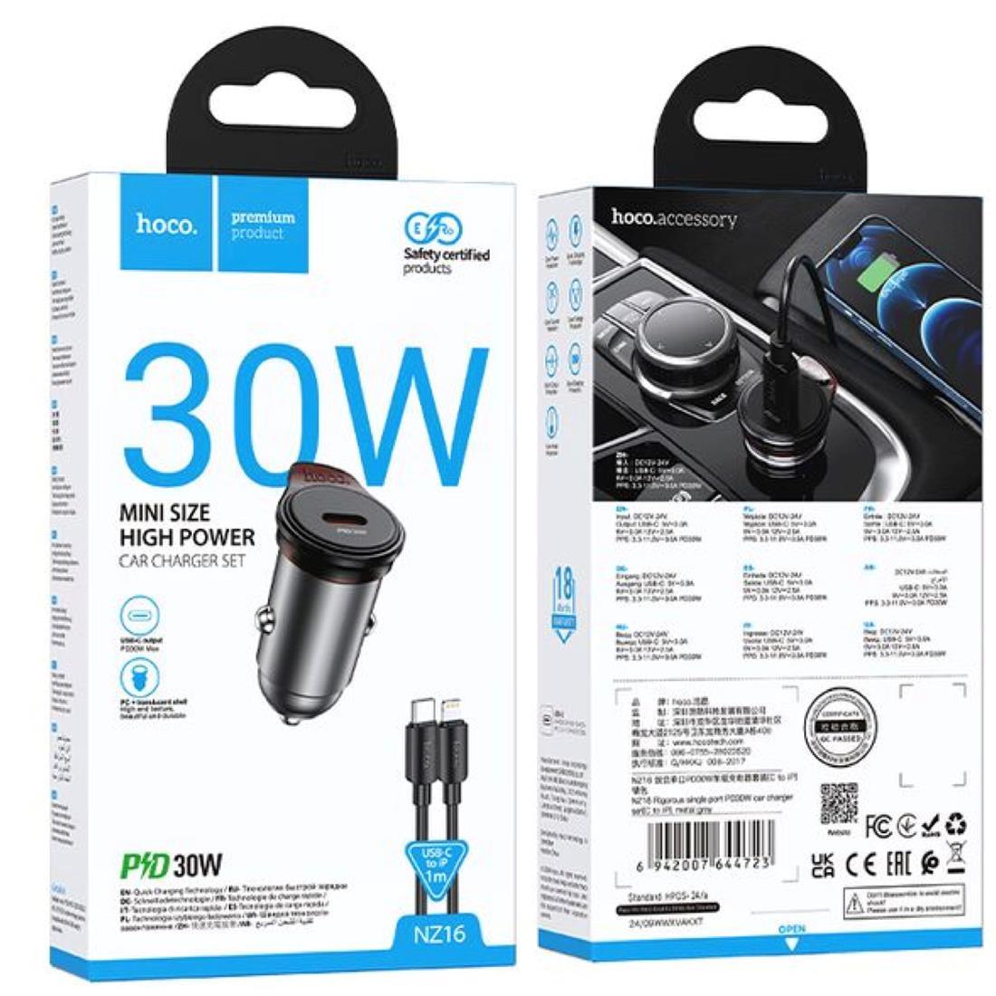 Hoco NZ16 Φορτιστης Αυτοκινητου, Rigorous PD30W, 1 Θυρα , Καλωδιο T... - Image 2
