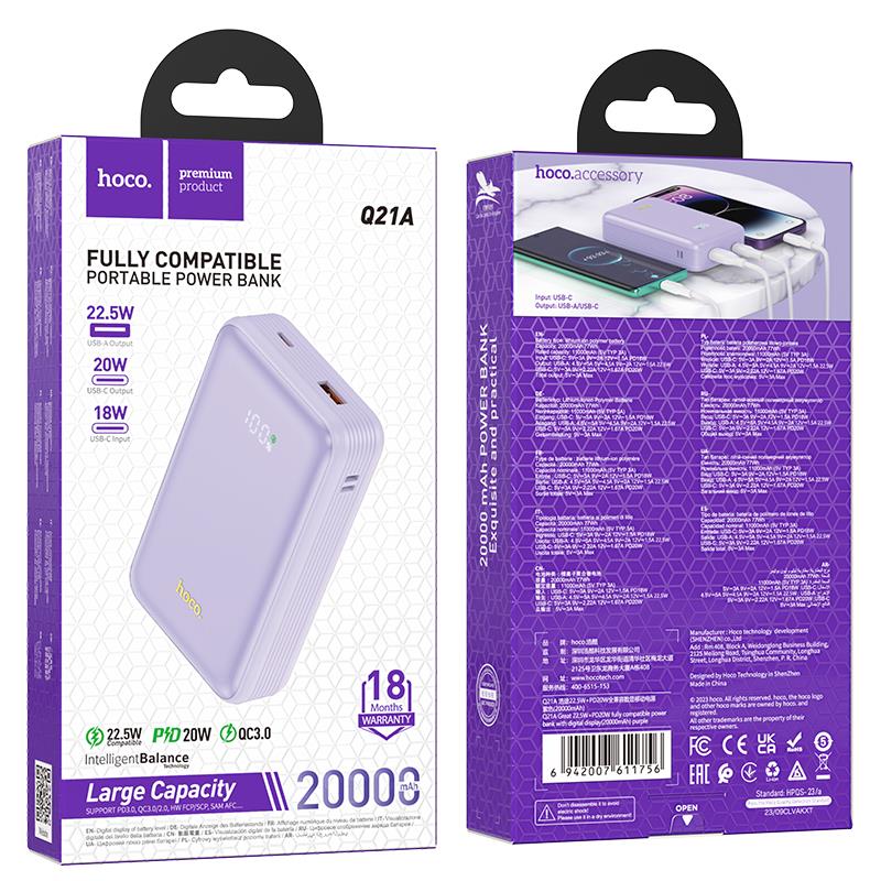 Hoco Q21A Great Fully Compatible Power Bank, 20.000mah, 22.5W με Οθ... - Image 2