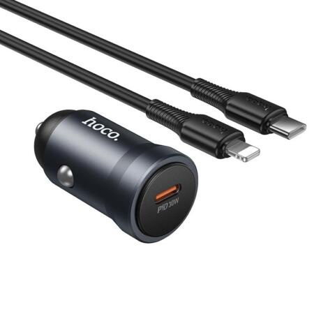 Hoco Z62A Φορτιστης Αυτοκινητου, με Type-c TO Lightning Καλωδιο, Γκρι