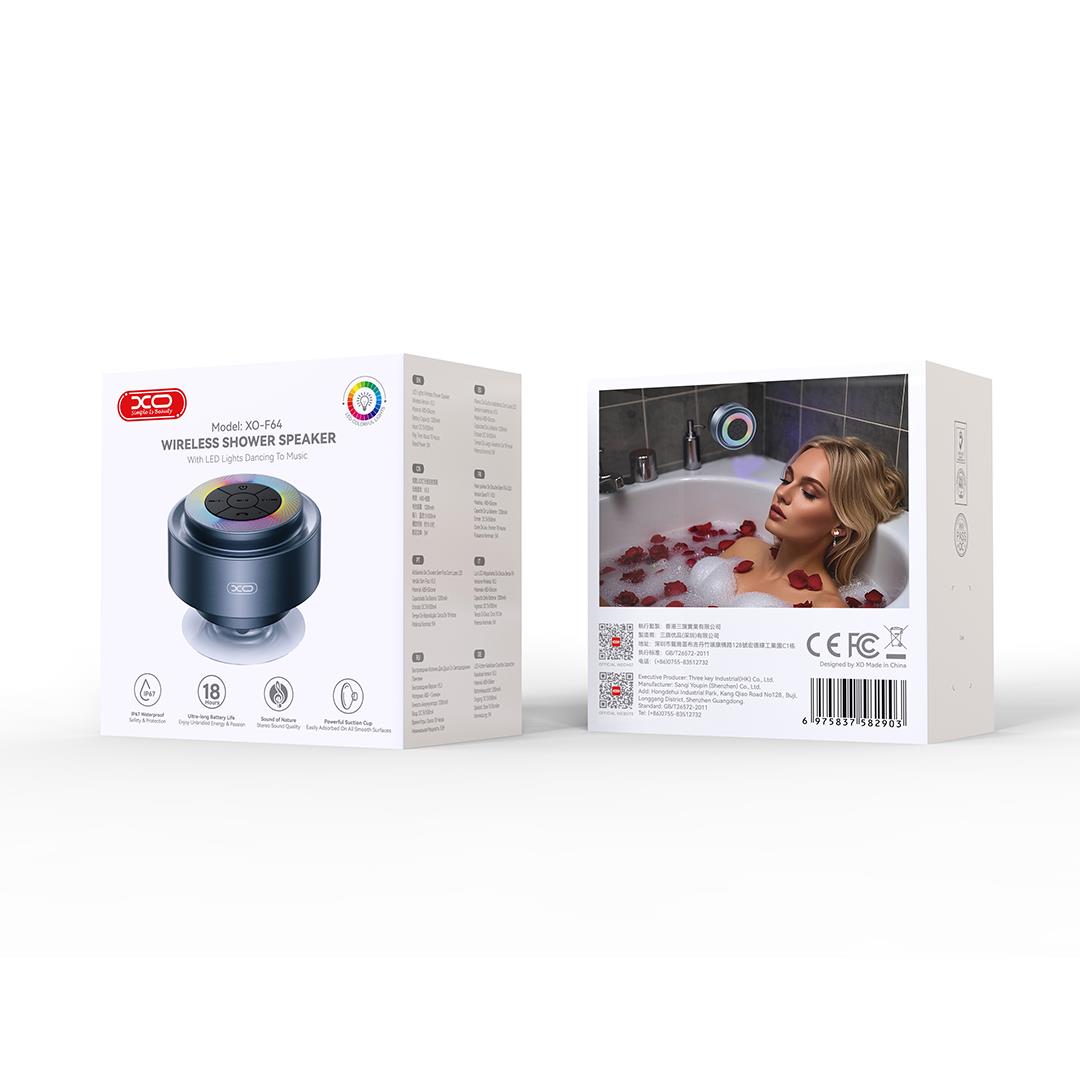 XO F64 Ηχειο Bluetooth Μπανιου, Αδιαβροχο, Γκρι - Image 3