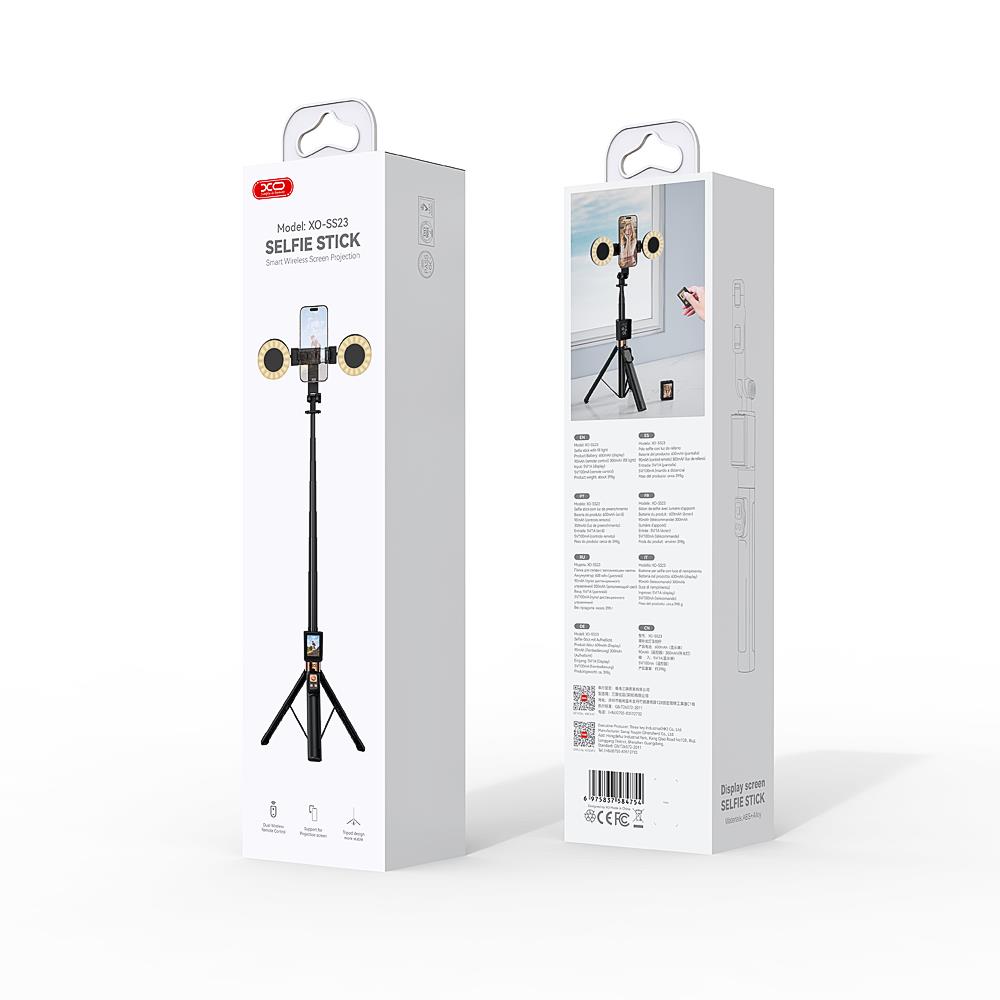 XO SS23 Selfie Stick, Βαση Κινητου, με Φωτισμο, Μαυρο - Image 3