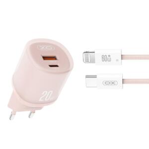 XO L144 Φορτιστης 20W, 2 Θυρες, με Καλωδιο Lightning, ΡΟΖ