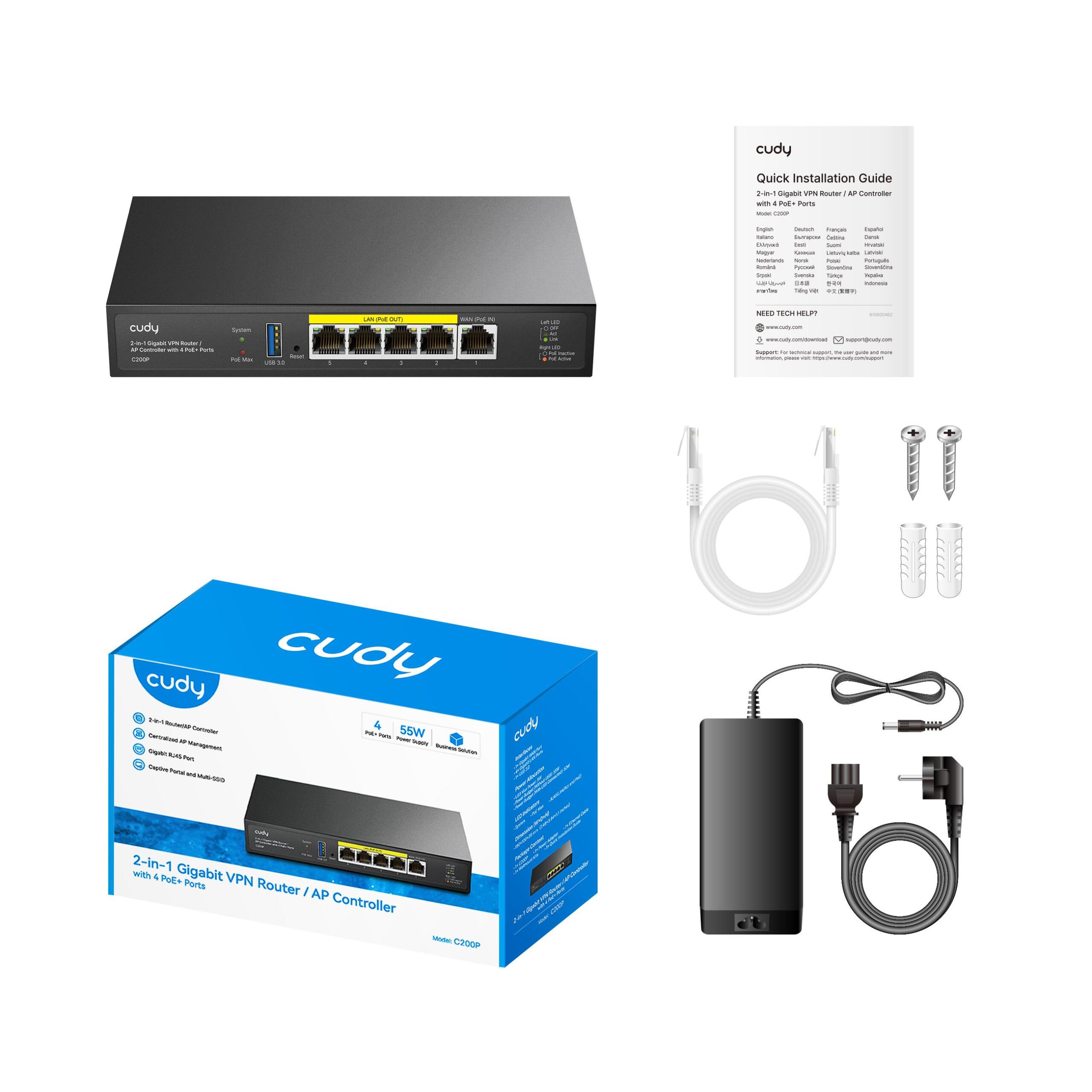 Cudy C200P Gigabit VPN Router, AP Controller, 4 POE Ports - Image 2