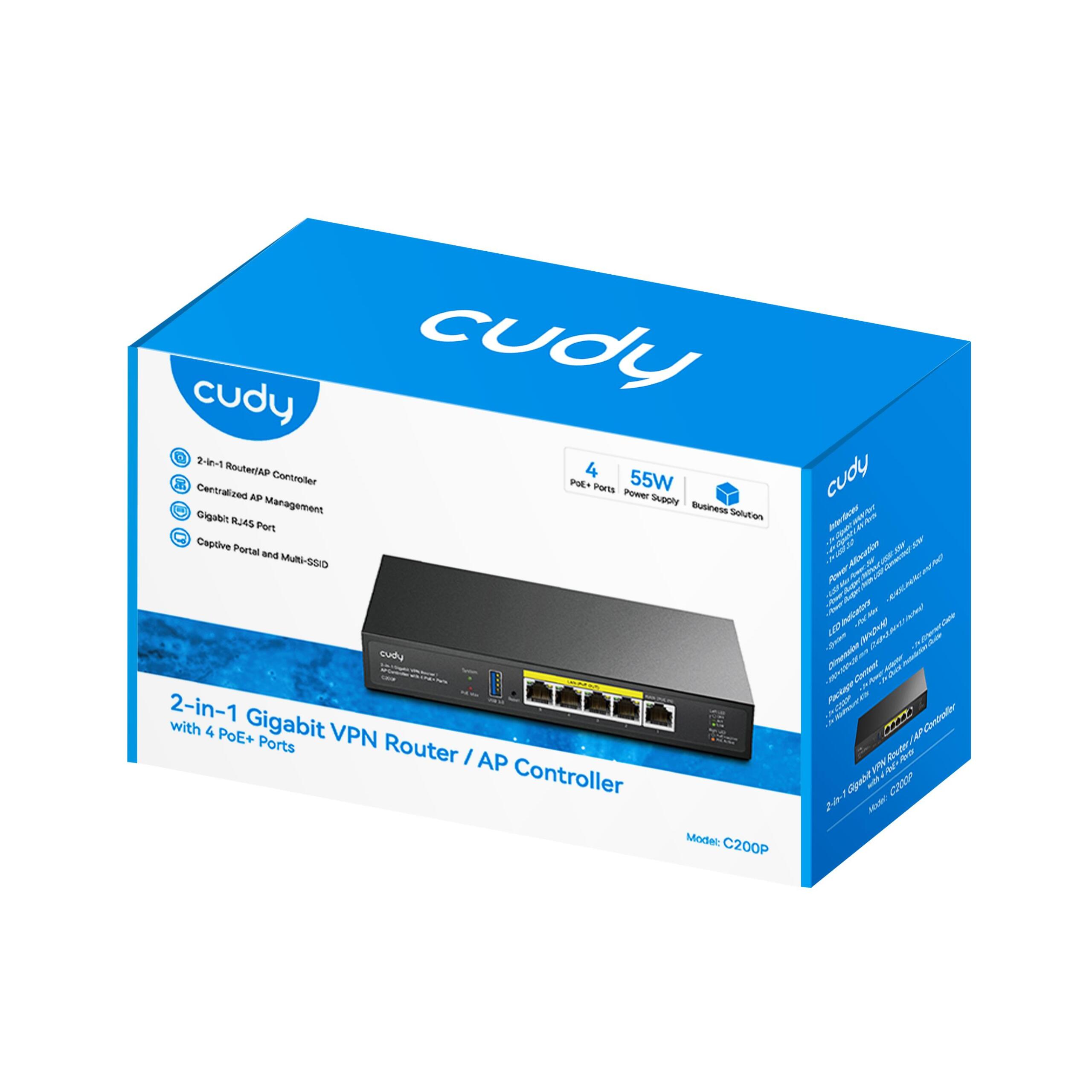 Cudy C200P Gigabit VPN Router, AP Controller, 4 POE Ports - Image 3