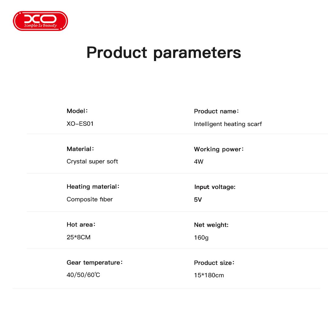 XO ES01 Intelligent Heating Κασκολ, με Τσεπη, 1.8m, Γκρι - Image 5