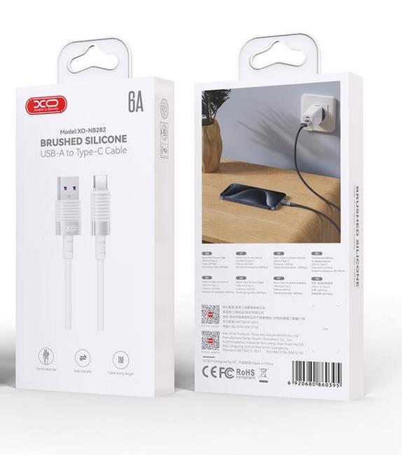XO NB-Q282A Καλωδιο Σιλικονης Type-c 6A, Λευκο - Image 2