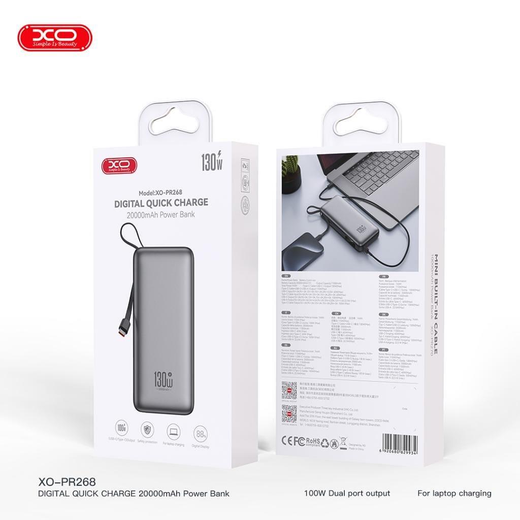 XO PR268, Powerbank, 20000mah, 130W, με Καλωδιο Type-c 100w, Γκρι - Image 2