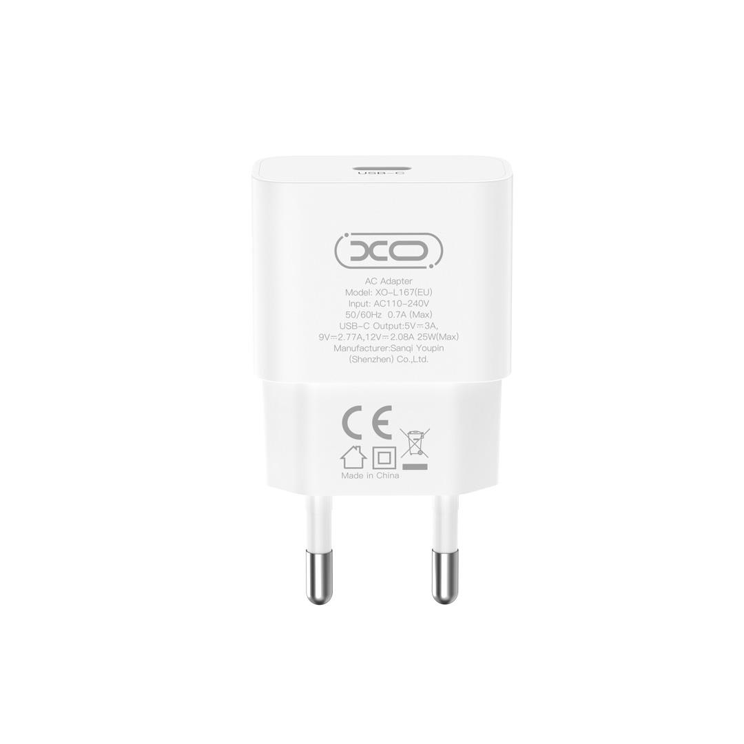 XO L167, Φορτιστης Γρηγορης Φορτισης, 25W, Type-c, Λευκος