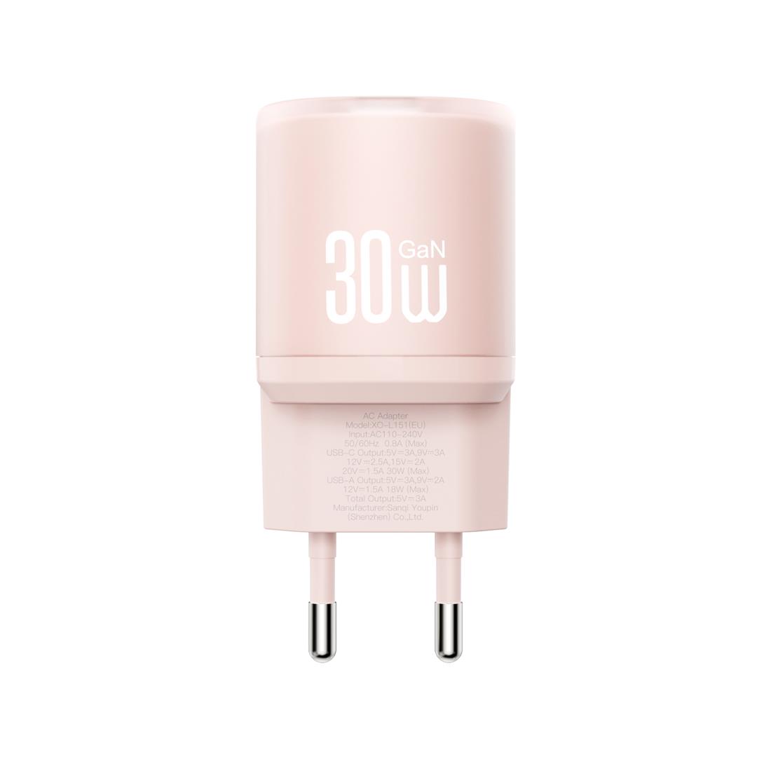 XO L151, Φορτιστης Γρηγορης Φορτισης, 30W, 2 Θυρες, ΡΟΖ - Image 2