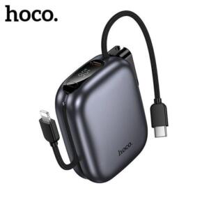 Hoco Q49 Peak, Powebank, 10000mah, με 2 Ενσωματωμενα Καλωδια, Γκρι