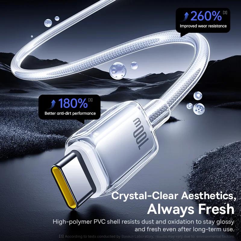 Baseus Crystal, Καλωδιο Γρηγορης Φορτισης,type-c, 100W, 1m, Λευκο - Image 5