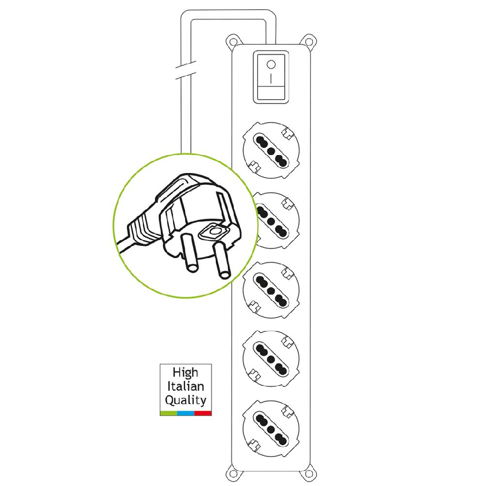 Tecnoware FMP5GIG Πολυμπριζο 5 Θεσεων Schuko, με Διακοπτη - Image 3