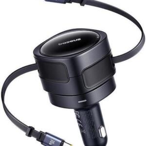 BASEUS ENJOYMENT MAX, ΦΟΡΤΙΣΤΗΣ ΑΥΤΟΚΙΝΗΤΟΥ, ΔΥΟ ΚΑΛΩΔΙΑ TYPE-C, 60W, ΜΑΥΡΟ