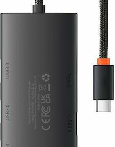 BASEUS LITE SERIES, HUB 4 ΘΥΡΕΣ, 0.25m, ΜΑΥΡΟ